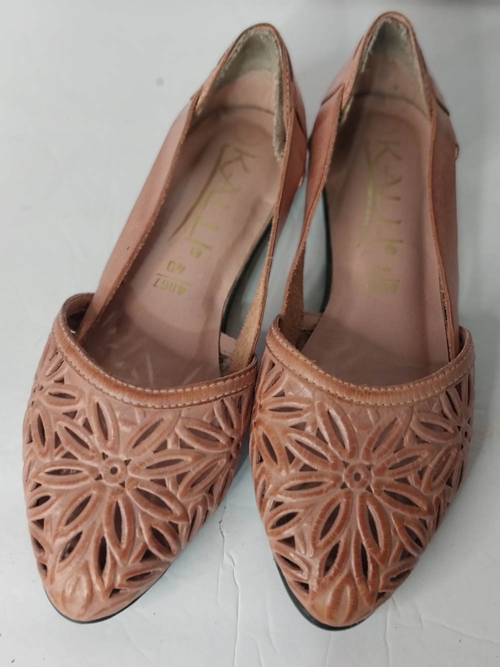 Cutout Pointed Flats in Tan by Kallie Women"s Shoes Artesanal